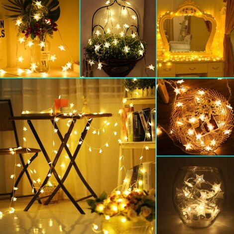 Guirlande Lumineuse étoiles 6m - 40 LED, Alimentation Piles, 2 Modes (clignotant/fixe), IP54 - 6