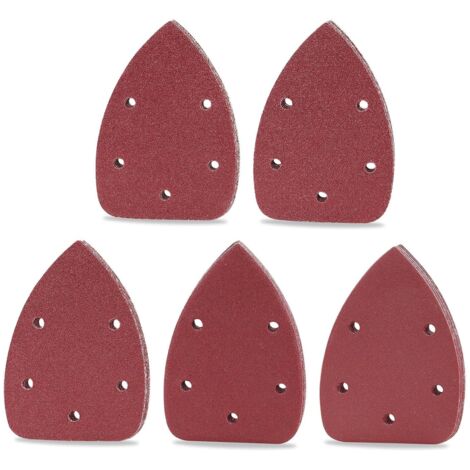 50PCS Papier Poncage pour Ponceuse Triangulaire, 140x90 mm 5 Trous Papier a Poncer Triangles Abrasifs, Grain 40/60/80/120/240 (1/5)