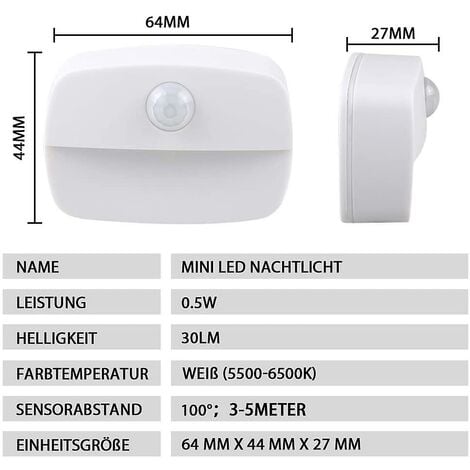 Veilleuse LED, [Lot de 2] Veilleuse PIR LED Auto On Off, Applique Murale, Lampes de Placard Détecteur de Mouvement, Lumières Sûres pour Escaliers, Couloir, Salle de Bain, Cuisine, Armoire [Classe éner