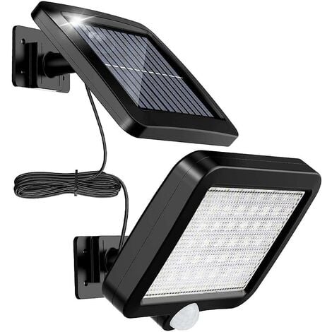 Lot de 2 56 lampes solaires LED d'extérieur avec détecteur de mouvement, étanche IP65, angle d'éclairage de 120 degrés, avec câble de 5 m