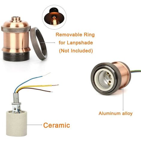 Edison Douille De Lampe E27 Vintage Adaptateur Lumière Socket Rétro Lustre Sans Fil En Céramique à L'intérieur, 1 Pack, Laiton Antique Rouge
