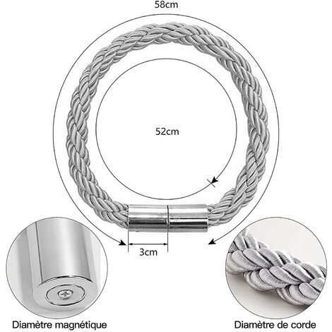 Lot De 4 Embrasses De Rideaux Magnétiques - 50 Cm Gris - Fixation Sans Perçage
