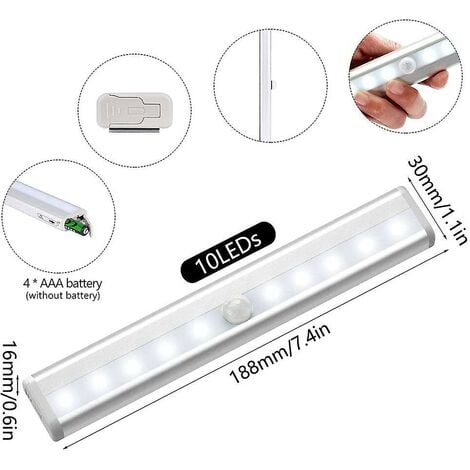 Lot de 3 lampe led detecteur de mouvement interieur Lumière Armoire 10 LEDs spot sans Fil, Lampe de Placard LED éclairage led à Piles avec Bande Magnétique, Veilleuse Enfant escaliers Couloir
