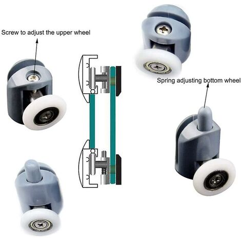 Roulette Porte Coulissante Douche 8 Pièces Roulettes pour Porte de Douche 23mm Galets de Porte de Douche Roulettes Cabine de Douche pour Salle de Bain, 4 Supérieures et 4 Inférieures
