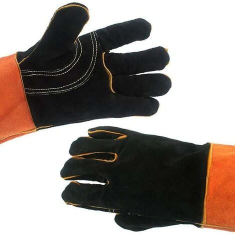 Gants De Soudage TIG/MIG 14 Pouces - Résistants à 932°F (500°C) - Cuir - Noir Et Bleu