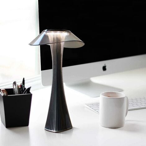 Lampe de table design rechargeable lampe à poser LED tactile - Dimmable Titane lampe de chevet USB 3W lampe de bureau sans fil avec batterie et abat-jour pour chambre salon et bureau [Classe énergétiq