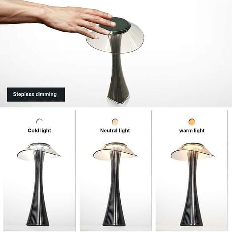 Lampe de table design rechargeable lampe à poser LED tactile - Dimmable Titane lampe de chevet USB 3W lampe de bureau sans fil avec batterie et abat-jour pour chambre salon et bureau [Classe énergétiq