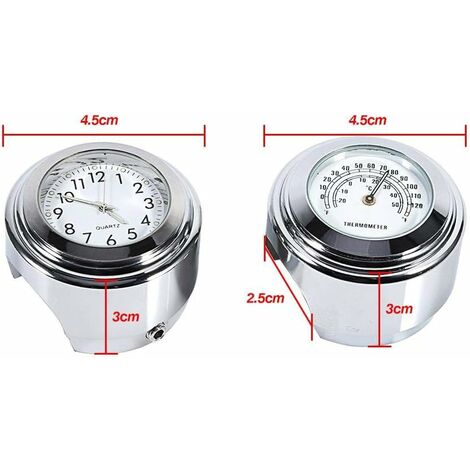 Horloge Moto Étanche Avec Thermomètre - Montage Guidon 7/8" à 1" - Cadran Lumineux Blanc