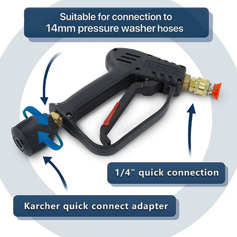 Pistolet de Lavage Haute Pression, 4000 PSI 280bar, Interface M22 (14 mm) Contient Karcher Rapide Connecteur， 5 Embouts de Buse d'eau pour Nettoyage de Voiture