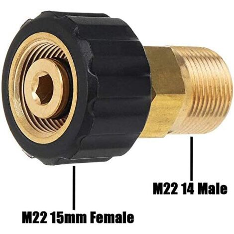 Raccord Nettoyeur Haute Pression M22 - 15mm Femelle Vers 14mm Mâle - Laiton - 4500 PSI - Compatible Multi-marques