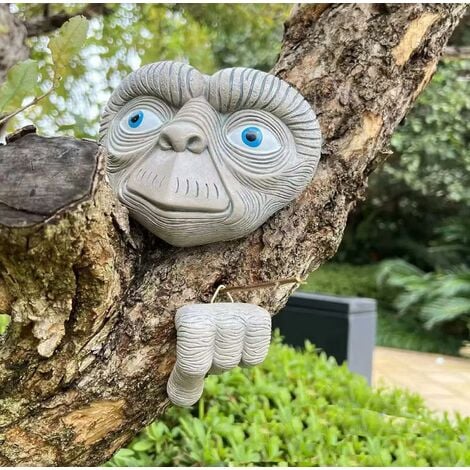 Alien Sculpture de visage d'arbre de jardin en résine, imperméable