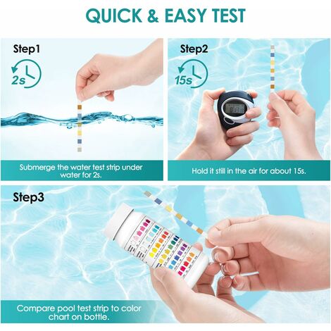 Testeur Eau Piscine 7 En 1 EASYTEST - 150 Bandes - Chlore, PH, Brome, Alcalinité...