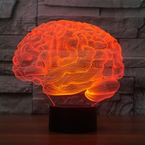 Illusion 3D Cerveau LED Lampe Art Déco Lampe Lumières LED Décoration Lampes Télécommande 7/16 Couleurs Change Veilleuse Alimenté par USB Enfants Cadeau Anniversaire Noël Cadeaux