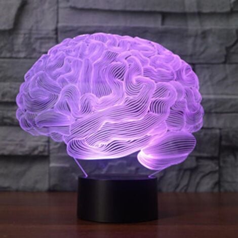 Illusion 3D Cerveau LED Lampe Art Déco Lampe Lumières LED Décoration Lampes Télécommande 7/16 Couleurs Change Veilleuse Alimenté par USB Enfants Cadeau Anniversaire Noël Cadeaux