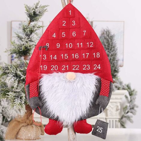 Calendrier de l'Avent de Noël, calendrier de compte à rebours de Noël 2022 avec Tomte Santa Gnome suédois et poches de 25 jours pour la décoration murale de la porte de la maison de Noël