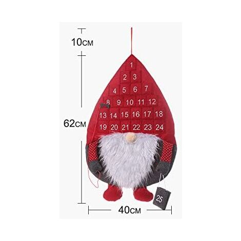 Calendrier de l'Avent de Noël, calendrier de compte à rebours de Noël 2022 avec Tomte Santa Gnome suédois et poches de 25 jours pour la décoration murale de la porte de la maison de Noël