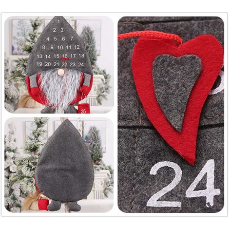 Calendrier de l'Avent de Noël, calendrier de compte à rebours de Noël 2022 avec Tomte Santa Gnome suédois et poches de 25 jours pour la décoration murale de la porte de la maison de Noël