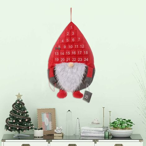 Calendrier de l'Avent de Noël, calendrier de compte à rebours de Noël 2022 avec Tomte Santa Gnome suédois et poches de 25 jours pour la décoration murale de la porte de la maison de Noël