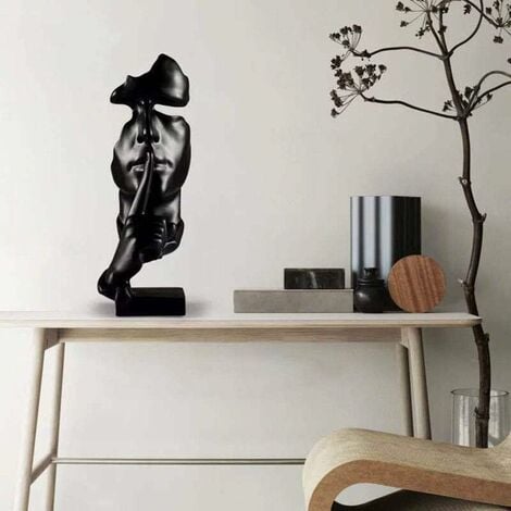 Création Moderne Le Silence du penseur est des Sculptures d'or Artisanat de Statues en résine Vintage Décoration Art Ornements Oeuvre de Style Nordique pour Le Bureau du Salon,Noir