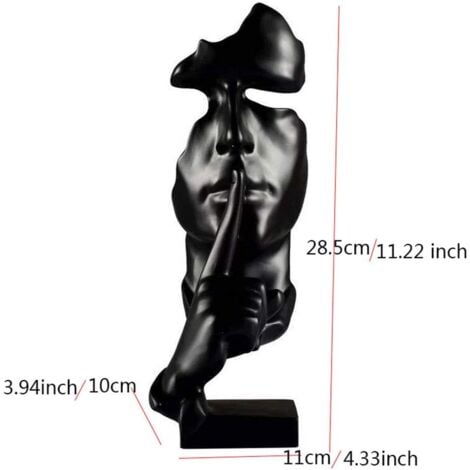 Création Moderne Le Silence du penseur est des Sculptures d'or Artisanat de Statues en résine Vintage Décoration Art Ornements Oeuvre de Style Nordique pour Le Bureau du Salon,Noir