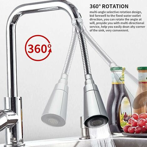 Mousseur de robinet rotatif à 360 degrés - Économiseur d'eau - Jet ventilé  et jet de douche - Deux modes d'eau 19cm——VEBTles