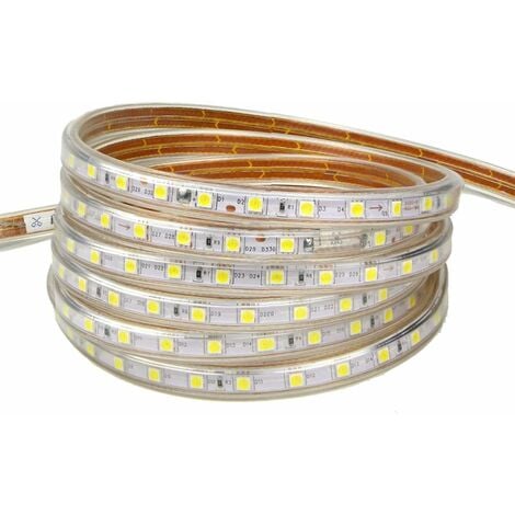 Ruban à LED, Bande LED Etanche, Lumineux Bandeau Led 220v, 5050 IP65 Etanche Bande Strip Led, Blanc chaud (6m)