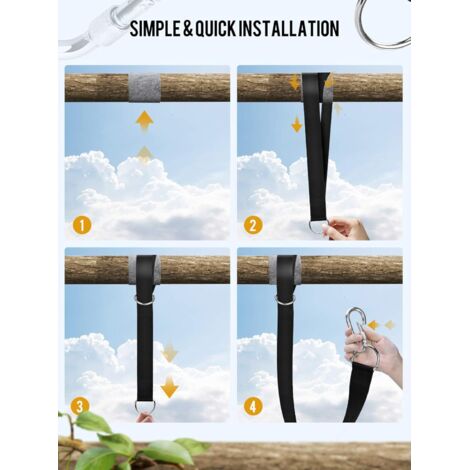 HEOUCH 2 Jeux De Hamac Sangles, Sangle Balancoire Arbre, Sangle Mousqueton, Boucles D'escalade En Acier Inoxydable Avec écrous Anti-Décrochage, Pour Hamacs, Balançoires, Camping