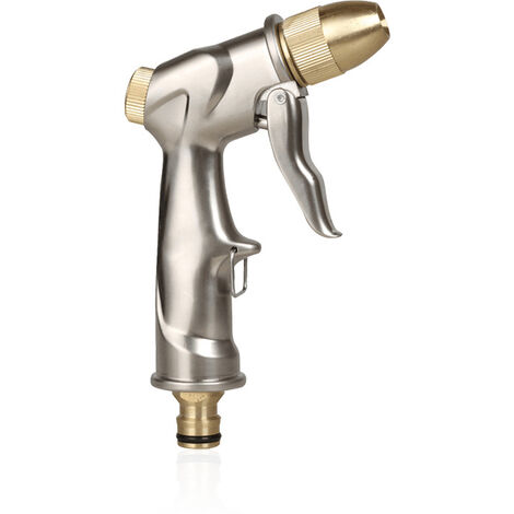 Pistolet D'arrosage Haute Pression En Métal - Buse Laiton, Poignée Caoutchouc - 4 Connecteurs Inclus - Pour Jardin, Voiture, Animaux