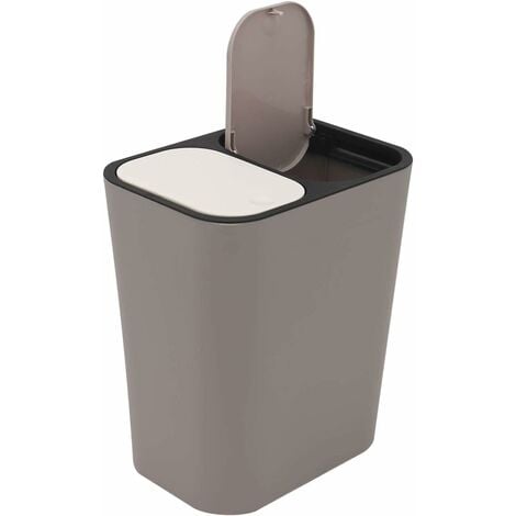 Double Recyclage Poubelle Poubelle Boîte De Rangement Conteneur Rectangle Plastique Bouton-Poussoir Double Compartiment pour Cuisine Bureau Maison Gris
