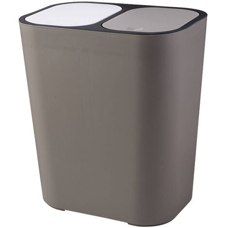 Double Recyclage Poubelle Poubelle Boîte De Rangement Conteneur Rectangle Plastique Bouton-Poussoir Double Compartiment pour Cuisine Bureau Maison Gris