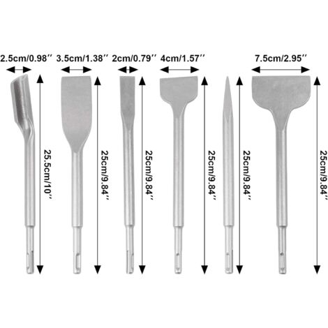 Lot De 6 Burins SDS Plus Pour Rainurage De Carrelage, Raclage à Pointe Plate, Marteau Perforateur, Ensemble D'outils Pour Carrelage, Maçonnerie, Béton, Brique, Pierre, Travail En Acier 40 Cr Avec