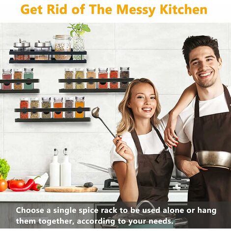 Etagère Murale à épices Diwoker - Lot De 4 - Bois Composite Et Supports Métalliques - Capacité 10 Kg - Gain De Place Cuisine, Salon, Bureau
