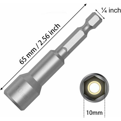 Douille 6 pans magnétique pour visseuse 1/4 - 8 mm L. 65 mm