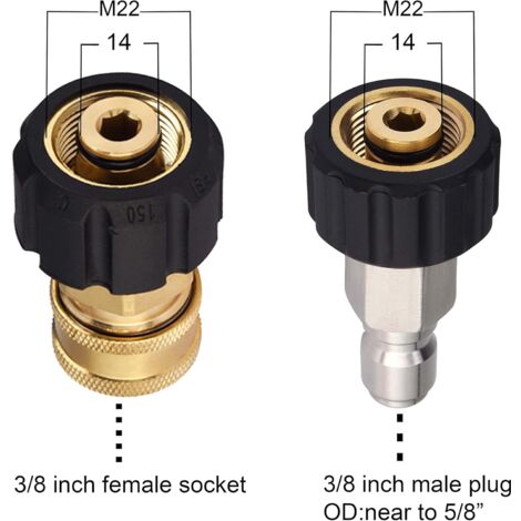 Adaptateur Nettoyeur Haute Pression Dtoterul - Lot De 4 - M22 14mm To 3/8" - Laiton 5000 PSI