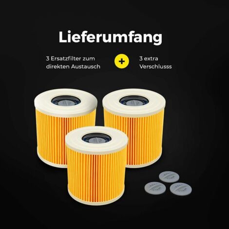 Vhbw Set Da 3x Filtro A Pieghe Piatte Compatibile Con Kärcher WD3P Extension Kit, WD 3 Premium Aspiratore Umido/secco - Cartuccia Filtrante, Giallo | Leroy Merlin - Foto 8