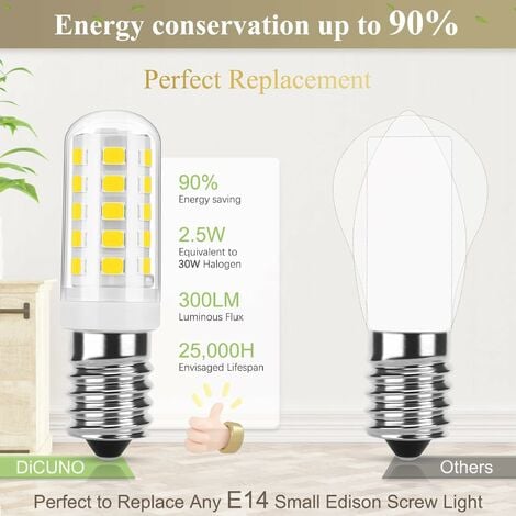 Ampoule led E14 pour application veilleuse, frigo ou hotte. Puissance 250  lumens 2.5W équivalent 25W.