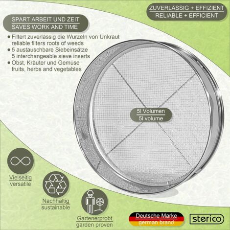 Tamis De Jardin Siebmeister 5000 5en1 - 5 Grilles Interchangeables 3-12mm - Ø30cm Inox