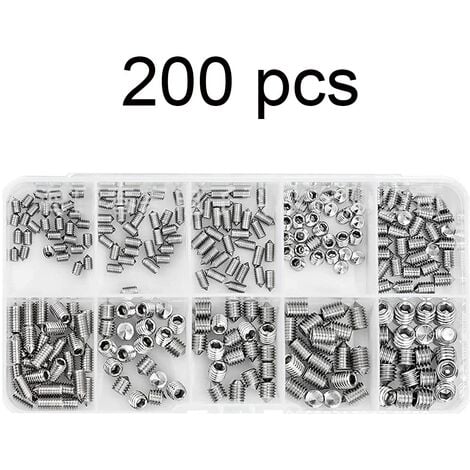 200 Pièces Vis Sans Tête Vis Sans Tête Hexagonale M3 M4 M5 M6 M8 Allen Vis Pointeau en Acier Inoxydable Vis Poignée de Porte Vis Allen Vis Sans Tête Coniques Assortiment Vis