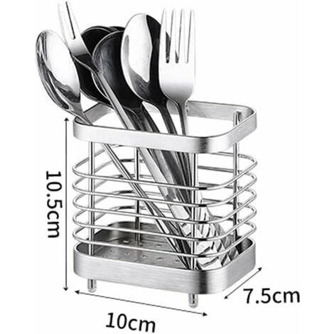 Égouttoir Rangement Couverts, Support Panier Pour Couteaux, Fourchettes, Cuillères, Ustensiles de Cuisine Porte-couverts Acier Inoxydable, Argent