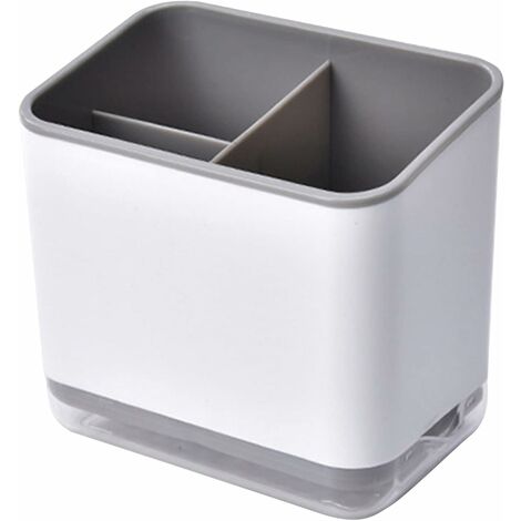 Porte-Ustensiles En Bois 3 Compartiments Avec Drainage Et Poignée - Organisateur Rustique Blanc Pour Cuisine, Ustensiles Et Couverts