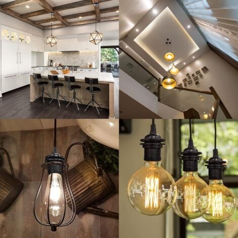 Monture Suspension Cable Suspension Luminaire E27 Porte Lampe Suspension Suspendue Accessoires avec 1m Câble pour Bar Café Magasin de Vêtements Maison Hôtel (Noir)