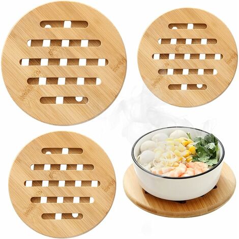 Lot de 4 dessous de plat en bambou | Design moderne | 15 cm de diamètre |  Tapis résistant à la chaleur | Tapis de casserole et de poêle (4 x 15 cm)