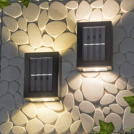 Lot de 2 appliques murales solaires Up and Down - Économie d'énergie - Étanche - Anti-poussière - Avec LED blanc chaud - Pour jardin, patio, garage, allée, allée - 8.6 x 7.5 x 12 cm