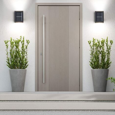 Lot de 2 appliques murales solaires Up and Down - Économie d'énergie - Étanche - Anti-poussière - Avec LED blanc chaud - Pour jardin, patio, garage, allée, allée - 8.6 x 7.5 x 12 cm