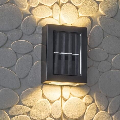 Lot de 2 appliques murales solaires Up and Down - Économie d'énergie - Étanche - Anti-poussière - Avec LED blanc chaud - Pour jardin, patio, garage, allée, allée - 8.6 x 7.5 x 12 cm