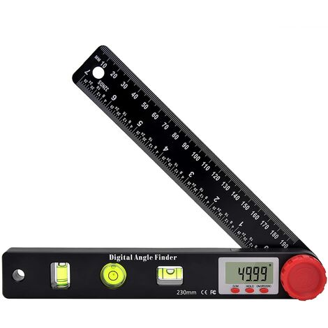 Règle D'angle Numérique Rapporteur Règle Niveau à Bulle Goniomètre Numérique 230mm Jauges d'angle à 360 ° avec Bulle de Niveau de Cercle Vertical Horizontal, Écran LCD, Double Échelle Règle