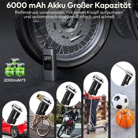 6000mAh Mini Pompe à Air Électrique, Compresseur à Air Portatif Gonfleur Pneus sans Fil 150PSI avec écran LCD Numérique, Pompe a Velo Electrique avec Lampe LED pour Moto Trotinette, Voiture