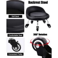 Tabouret Bas Roulant Pivotant 360° - Assise Confortable, Roulettes Fluides, Pour Maison, Bureau, Salon De Beauté (noir)