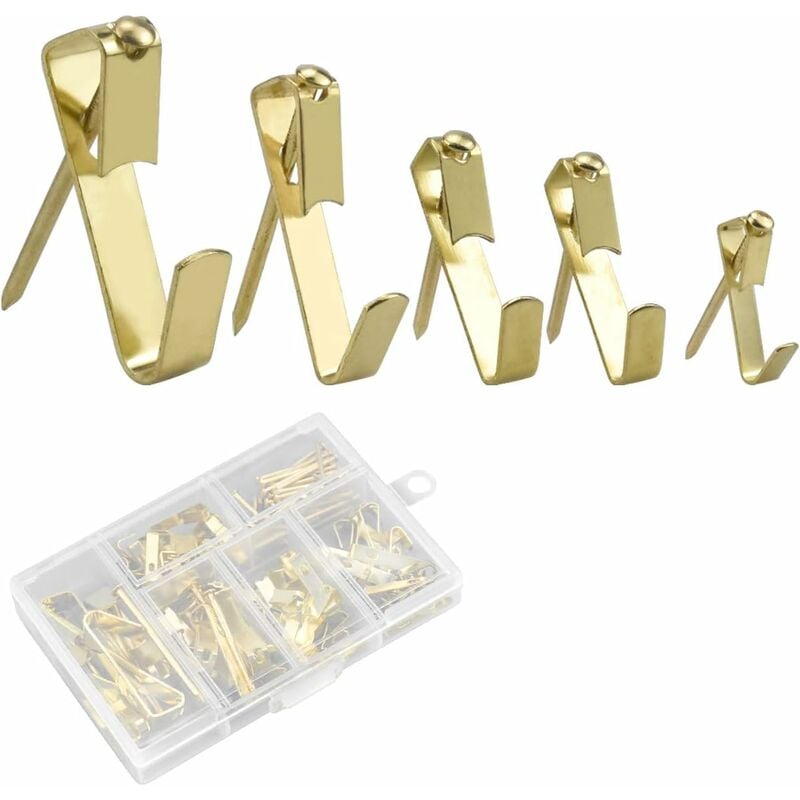 Ganchos De Pared De Metal Juego De Ganchos Para Cuadros Con Kit De Ganchos Para Puertas De Cuadros De Clavos Colgador De Marcos De Cuadros Para Marcos De Cuadros Marco De Cuadros Fijación De Espejo Decoración De Pared (Color Dorado)