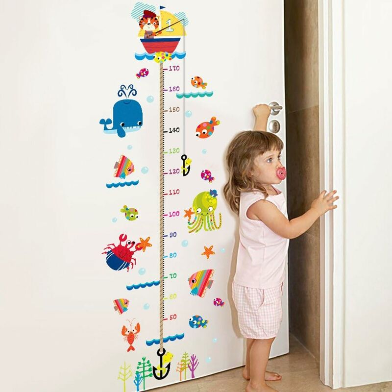 Submarino Peces Cangrejo Ballena Pulpo Algas Coral Crecimiento Altura Gráfico Extraíble Pegatinas De Pared Calcomanías, Niños Bebé Dormitorio Guardería Diy Pegatinas De Pared Dksfjkl